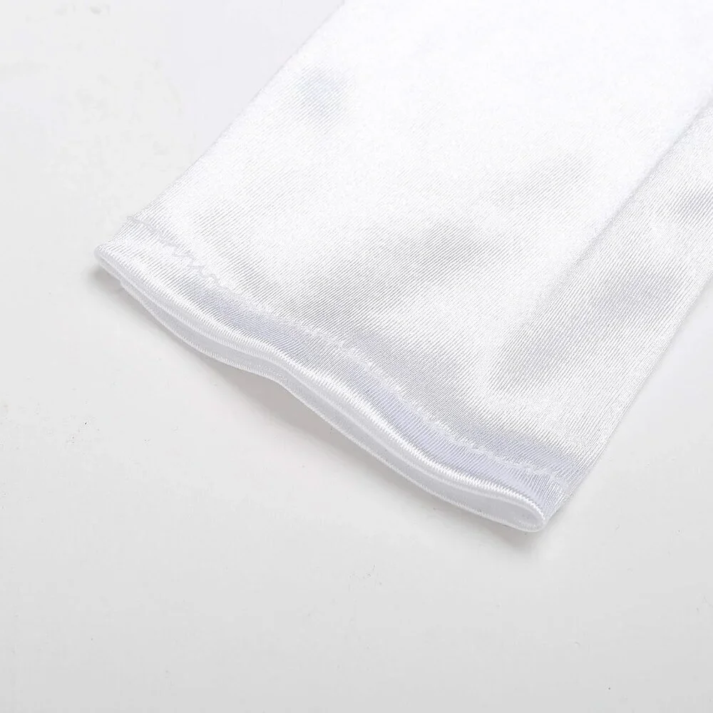 Women's Smooth White Long Satin Gloves Elbow Length Party Costume Accessory